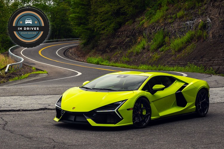 The Lamborghini Revuelto on a road in Upstate New York during a test drive